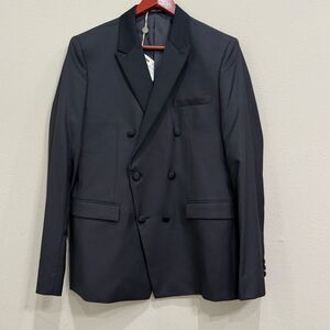 Emporio Armani Tux 40R Wool Mulberry Silk Double Breasted Dark Navy Blue